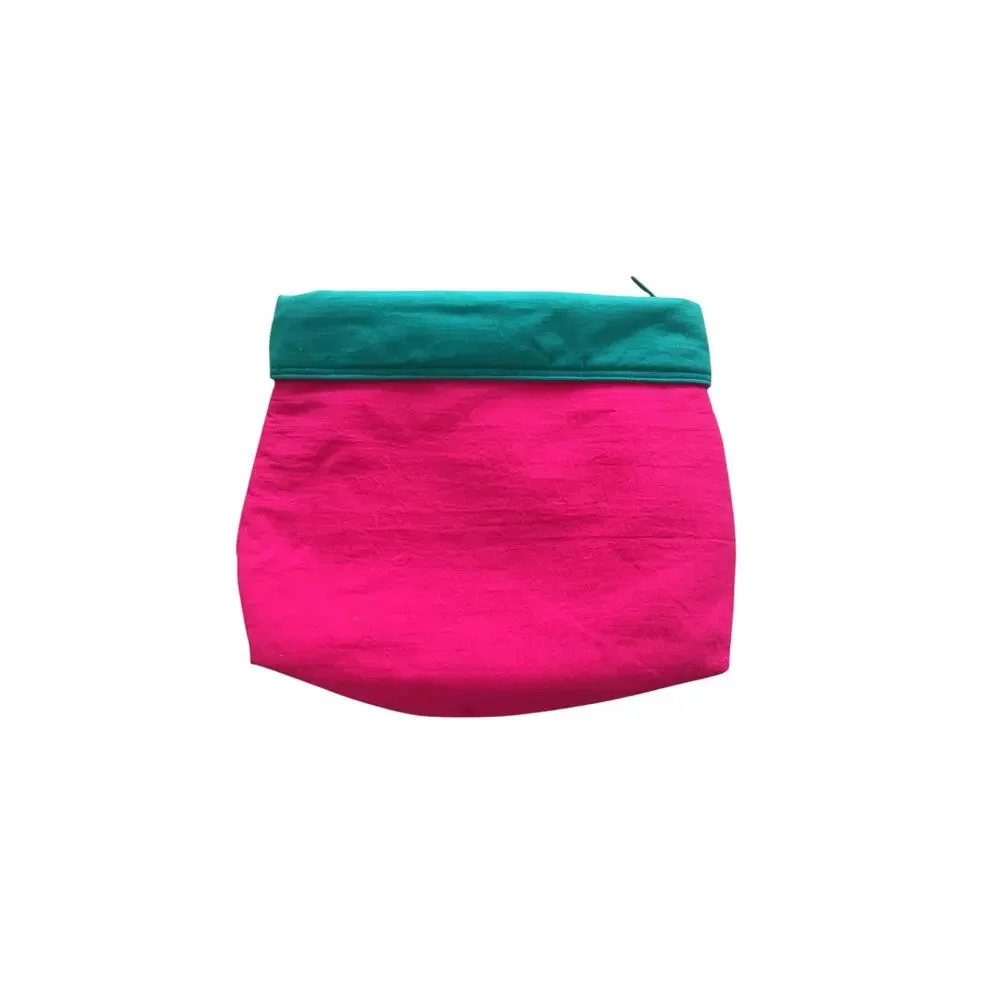 Zipper Pouch Bag Vintage Estee Lauder Hot Pink Teal Cuffed Plastic Lined 1980s